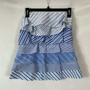 Finely Top Size S Strapless Tiered Sun washed Shirt Blue Mixed Media Cotton EUC